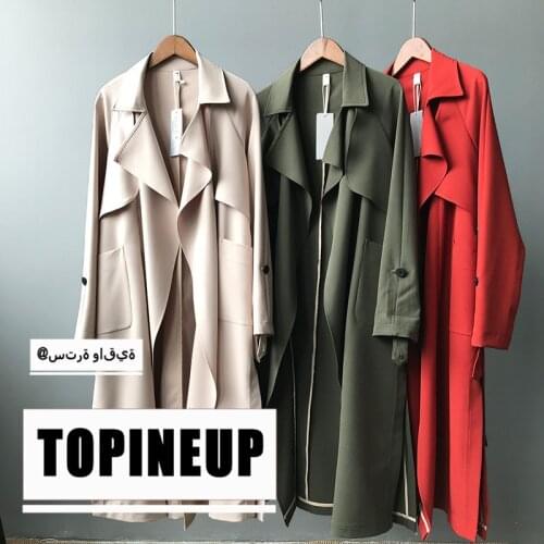 European and American High street-wear lapel Collar Spring trench overcoats Military Style Womens long coats