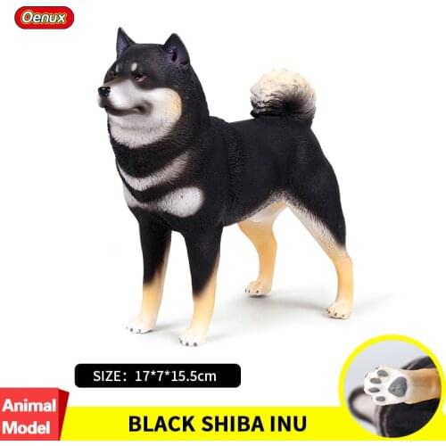 Oenux Lovely Japan Black Shiba Inu Pet Animal Model Kawaii Big Dog Action Figures PVC Cute Educational Toys For Kids Gift