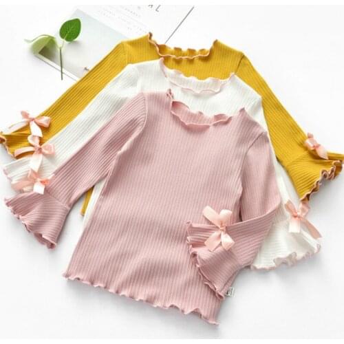 Girls T-shirt 2020 Girls Undershirt Long-sleeved T-shirt Solid Color Cotton Spring and Autumn Childrens Baby White T-shirt