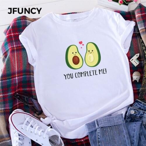 JFUNCY 100% Cotton 9 Colors Plus Size Summer Women T Shirt Avocado Printing Harajuku Female T-shirt Oversize Woman Tshirt Tops