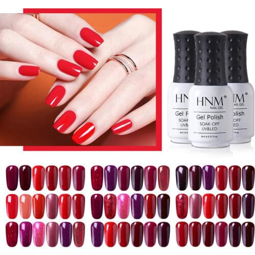 HNM 8ML 6Pcs Set Gel Nail Polish Red Color Series Soak Off Nail Varnish UV LED Semi Permanent Salon Manicure Cherries Red