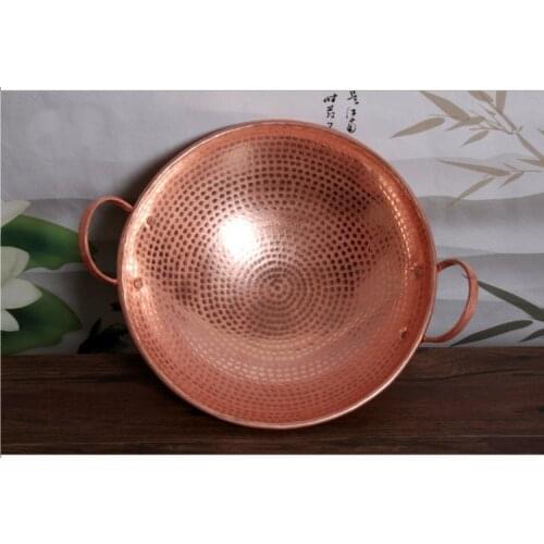 Pure Copper Handmade Frying Pan Cookware Pot Purple Double Handle Cooking