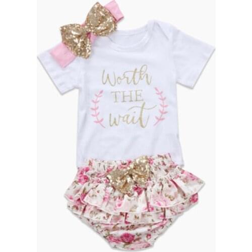 Newborn Baby Girl Clothes Set Summer Letter Short Sleeve Romper Flower Shorts Headband 3Pcs Outfit New Born Infant Clothing