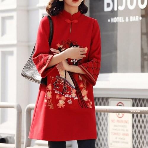 Red Cheongsam Dress Autumn And Winter Chinese Style Retro Elegant Modern Chinese New Years Qipao Dress 2020 New Cheongsam 11638