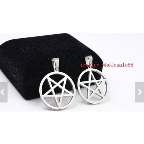 Lots 5pcs Stainless steel Five-pointed Star Pendant satanic worship pendant charms polished with ball chain on sale