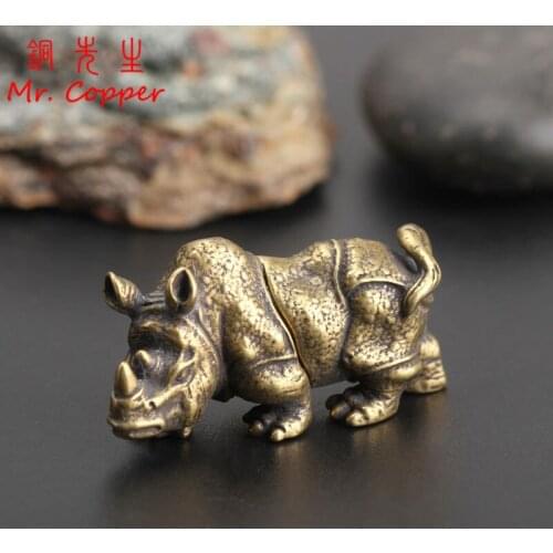 Handmade Solid Copper Rhinoceros Tea Pet Home Office Decoration Ornaments Toy Gift Desk Figurines Sculpture Mini Portable Crafts