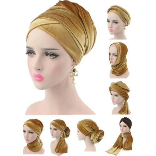 Fashion Velvet Women Hijab Hats Scarf Muslim Women Headscarf Turban Head Cap Hat Ladies Hair Accessories Islamic Inner Cap New
