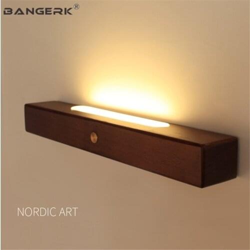 BANGERK Wood Touch Switch Modern LED Wall Lamp Loft Sconce Wall Lights Bedside Aisle Restaurant Home Decor Indoor Lighting