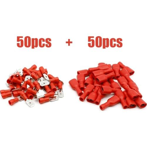 100pcs Red Spade Crimp Terminals Fully Insulated Electrical Connectors Audio Wiring
