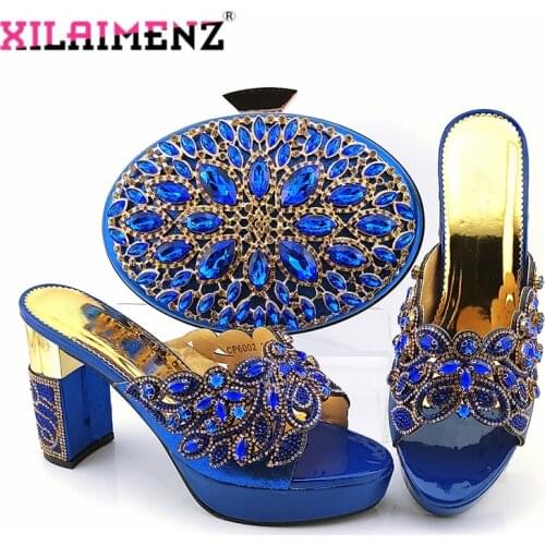 Office Lady Shoes and Bag to Match in Royal Blue Color Casual African Women Shoes and Bag Set for Wedding Party in Heel