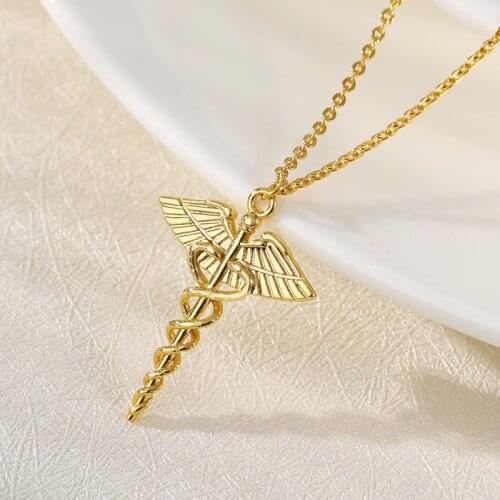 Nursing Gold Necklace Doctor Nurse Stainless Steel Staff Of Asclepius Necklace For Women Medical Graduation Jewelry Gift