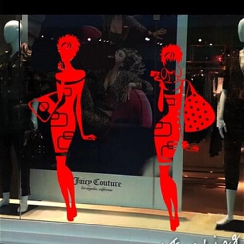 Modern lady glass window door sticker garment shop sign glass window sticker shopping girl wall sticker store sticker