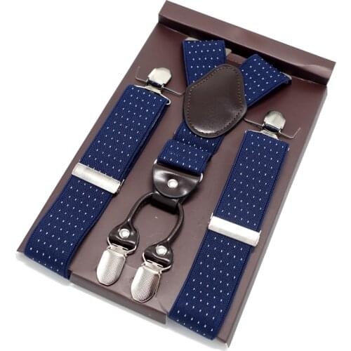 Navy Blue Leather Suspenders Length-adjustable Male Suspenders Y-back Shape bretels women tirantes Adult Suspensor 115cm MBD8475