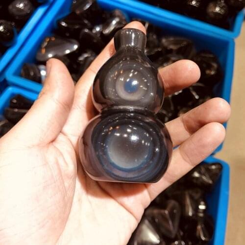 Top Quality Rainbow Obsidian Cat Eye Obsidian,Crystal Stone Gourd,Mineral Rock Reiki Chakra Healing Stone Palm 60MM 80MM