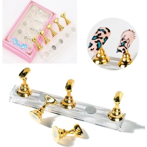 1Set False Nail Tips Practice Trainning Display Stand Holder 10.5X1.5cmBase Alloy Crystal Nail Art Polish Display Manicure Tools