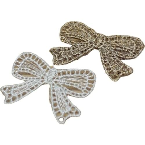100pcs/lot Sew Embroidery Patch Gold White Mesh Bow Photo Frame Mobile Phone DIY Handmade Cloth Art Clothing Decoration Applique