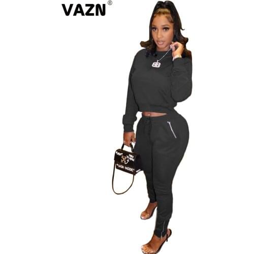 VAZN 2020 Autumn Hot High-end High Waist Solid Young Sexy Daily Style Full Sleeve Group Long Pants Slim Women 2 Piece Set