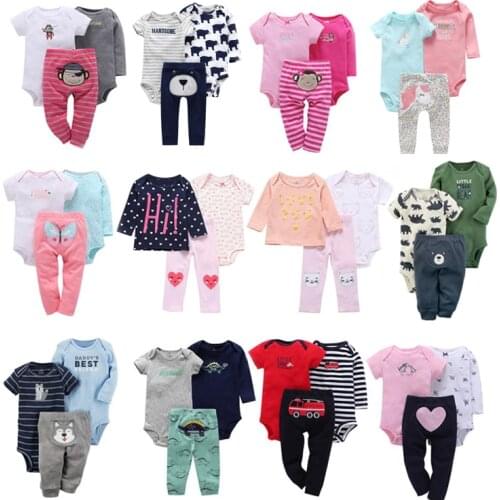 Infant Baby Boy Girl Clothes 2019 Fashion Cotton Floral Animal 3PCS Sets Tops+Romper+Pants Newborn Bebe Kids Clothing Outfits