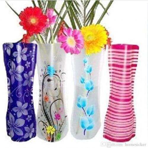500pcs /lot Unbreakable Foldable Reusable Plastic Flower Vase Creative Folding Magic PVC Vase 11.7cm*27cm Mix Color Home Decor