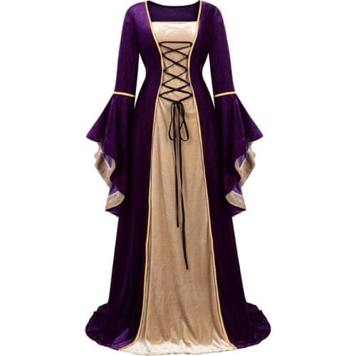 5XL Womens Deluxe Velvet Renaissance Irish Dress Medieval Victorian Costume Dress Victoria Cosplay Retro Gown Fancy Long Dress