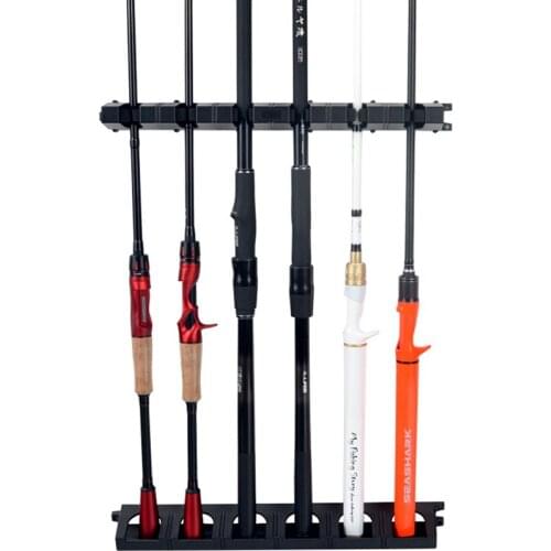 6 Ports All for Sea Fishing Rod Lure Rods Stand Bracket Fish Gear Exhibition Safe Storage Tools Vertical Wall Fixed Pole Frame