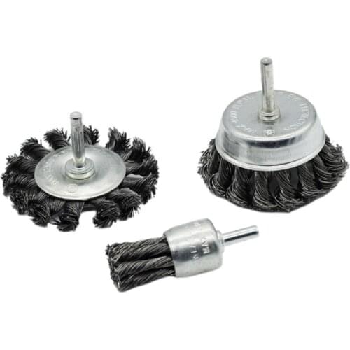 77CC 3 Pieces of Steel Rotary Joint Flat Thread Wheel Cup Brush Plate Ru-st Removal and Polishing Drill Angle Grinder