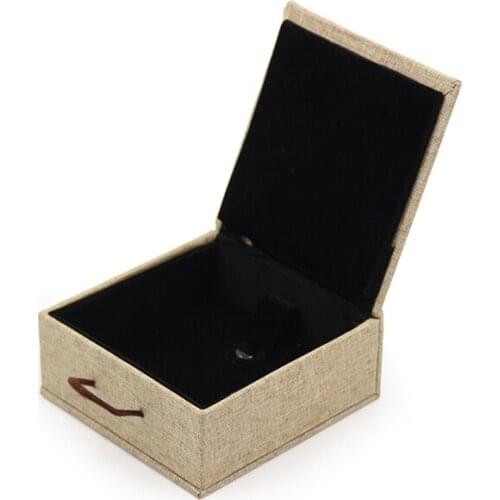 Beige Retro Buckle Drawstring Design Linen Wooden Jewelry Boxes Ring Pendant Bracelet Long Chain Box Dimensional Color Paper
