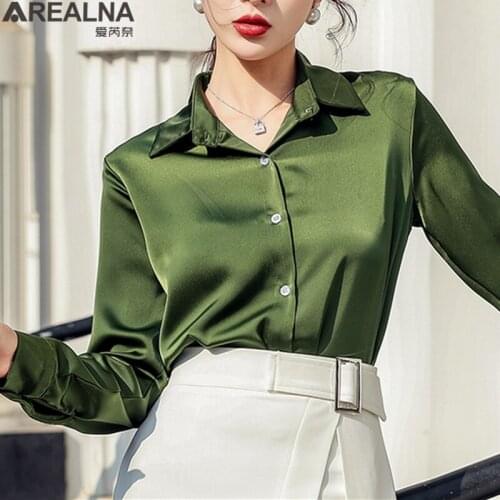 Blusas mujer de moda 2020 autumn Womens Blouse Single-breasted Lapel Solid Loose Satin Casual Elegant Shirts Wild Ladies Tops