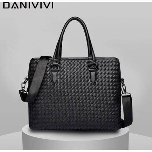 Brand Designer Mens Handbag Leather Handmade Woven Breifcases Large Capacity Laptop Shoulder Bags for Men A4 Documents Tote Man