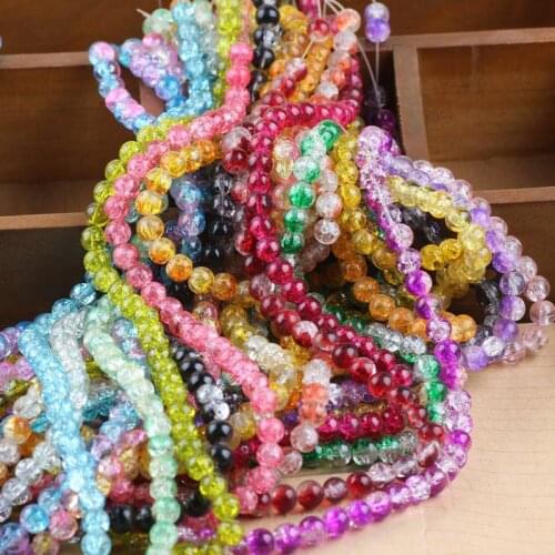 6mm/8mm/10mm/12mm Two-Tone Mixed Round Glass Crackle Quartz Crystal Beads Looer Beads For Jewelry Making DIY Bracelet & Necklace