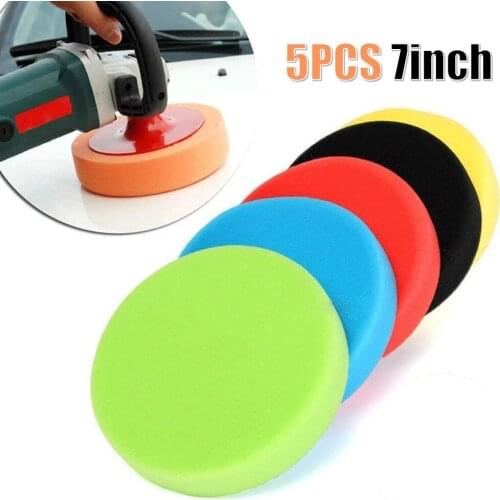5 Pcs 7Inch/180mm Polishing Disc Car Round Flat Polishing Foam Buffing Sponge Pads Tool Accessories