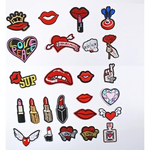 Lip Red Lipstick Lovely Embroidered Cloth Stickers Clothing Accessories Badge Patch Lip Red Lipstick