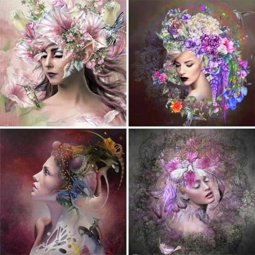 EverShine Diamond Painting 5D Full Drill Square Portrait Diamond Embroidery Woman Rhinestone Flower Mosaic Cross Stitch Wall Art