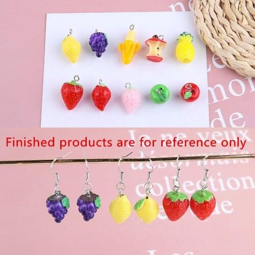Kawaii Resin Charms 50pcs/Lot Cute Fruit Strawberry Apples Pineapple Grape pear Jewelry DIY Necklace Pendants Ornament Accessory