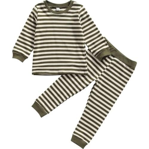 2 Pieces Kids Suit Set, Striped Round Neck Long Sleeve Pullover + Long Pants for Toddler Boys, 18 Months-6 Years