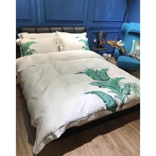 Luxury Tribute silk bedding set queen king size 60S bed set 4pcs 100% cotton duvet cover bed sheet sets Embroidered blue white