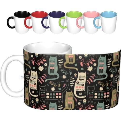 Cat Folk Ceramic Mugs Coffee Cups Milk Tea Mug Cat Cats Kitten Kittens Feline Felines Animal Animals Critter Critters Folk