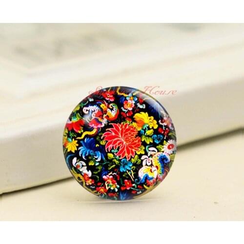 Handmade Round Flower photo glass Cabochons, Jewelry Finding Cameo Pendant Settings, (F008-1387)