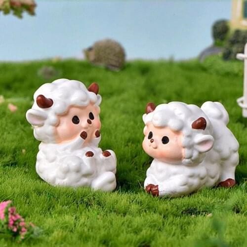 Cute Cartoon Sheep Small Statue Little Figurine Crafts Figure Ornament Miniatures Micro Landscape Moss Decoration Resin Crafts