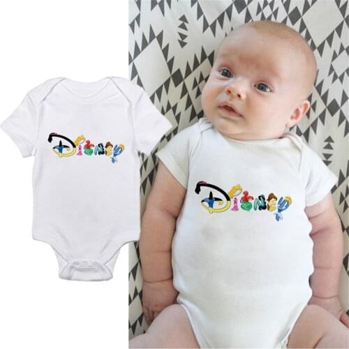 Cute Baby Girls Rompers Disney Princess Disney Letter Printed Summer White Newborn Clothes Baby Infant Toddler Bodysuit Dropship
