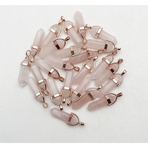 Fashion natural stone Quartz Rose Pendant & necklaces for making Jewelry charm rose gold Metal Accessories 24pcs/lot wholesale