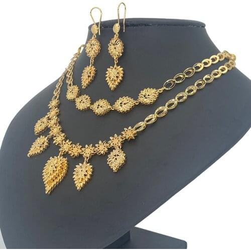New Fashion Dubai Nigerian Arab Jewelry Sets Africa Ethiopian Jewelry for girl women Wedding Gift Necklace/Bracelets/ Earrings