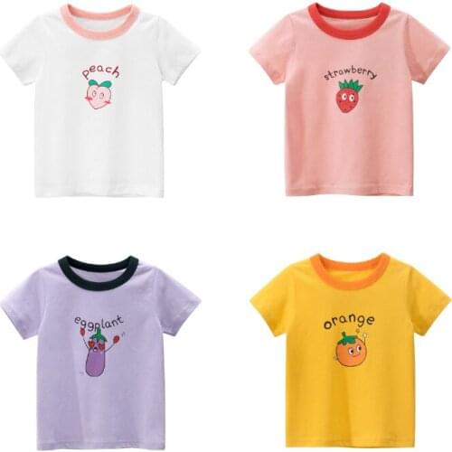 New Baby Children Girls Fashion Casual All-match Cartoon Pattern Short Sleeves Round Collar Cotton Summer T-shirt
