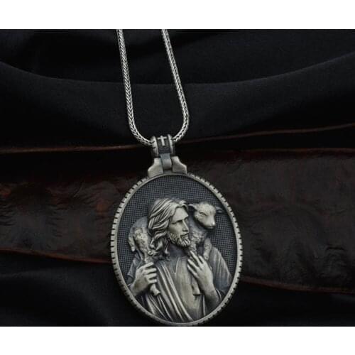 Christian Jesus Shepherd Dog Catholic Religious Style Mens Pendant Necklace New Sweater Chain Necklace
