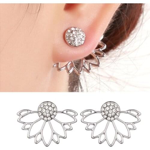 New Trendy Hollow Flower Crystal Stud Earrings For Women Creative Rhinestone Lotus Brincos Wedding Party Jewelry Lover Gift