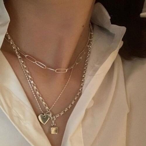 Origin Summer Unique Design Metal Cube Pendant Necklace for Women Gifts Silver Color Box Chunky Chain Party Necklace Jewellery