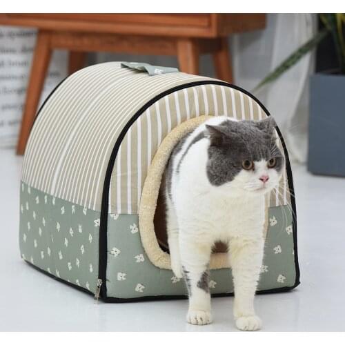 Portable Sleeping Mat Indoor Cat Sleeping Bag Warm Pet Supplies Waves Point Cloth Material Cat Bed Folding Cat House Striped