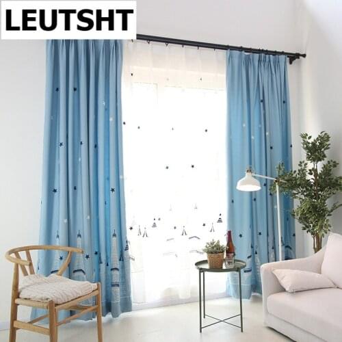 Modern Minimalist Eiffel Tower Embroidered Blackout Curtains for Living Room Sheer Curtains for Kitchen Window Curtain Bedroom