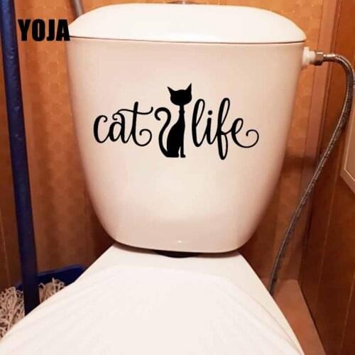 YOJA 24.2X11.2CM Cat Life Toilet Sticker Pet Love Kitty Crazy Cats Salt Wall Decal T5-0258