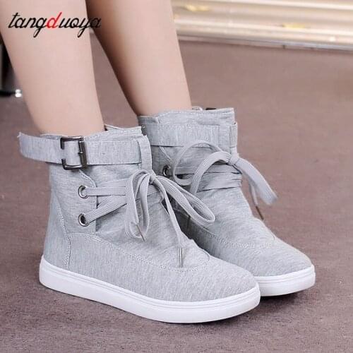 Ankle Boots autumn Round Toe Platform High-top Canvas shoes Buckle Shoes Woman Lace Up boots Student Flat Botas Mujer 2021